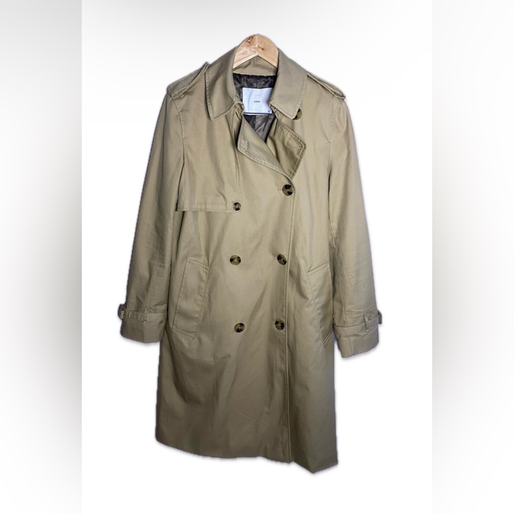 Mango Classic Long Trench 100% Cotton Women's Large Beige/ Tan